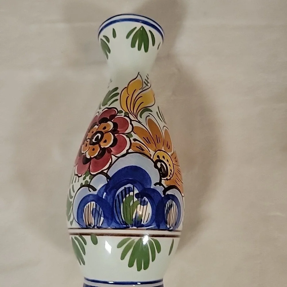 Vtg DELFT‎ Holland Blue White Floral Vase 7